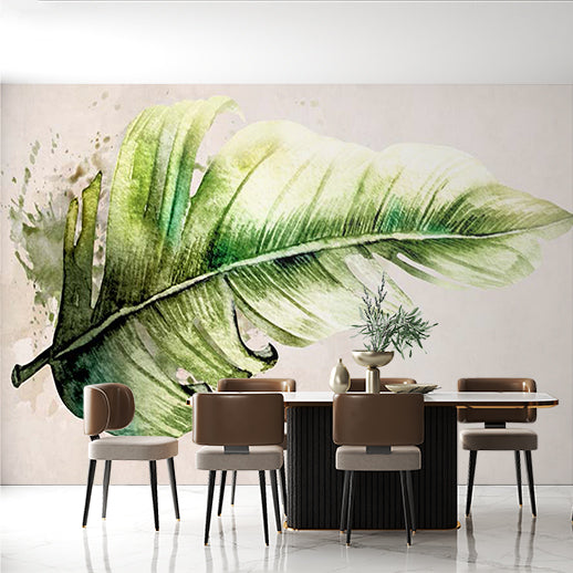 Custom Watercolor Green Leaf Wall Mural Nature-Inspired Botanical Wallpaper