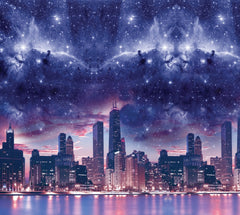 Custom Celestial Night Sky over Urban Skyline with Nebula and Stars Wallpaper Murals