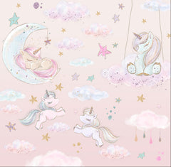 Custom Kids Wall Mural Fairytale Unicorns Pony and Stars Pink Girl Nursery Wallpaper