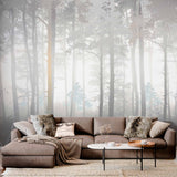 Tranquil Misty Forest Wall Mural Wallpaper - Soft and Serene Woodland Design