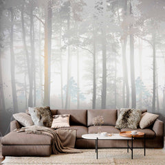 Custom Tranquil Misty Forest Wall Mural Wallpaper - Soft and Serene Woodland Design