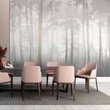 Tranquil Misty Forest Wall Mural Wallpaper - Soft and Serene Woodland Design