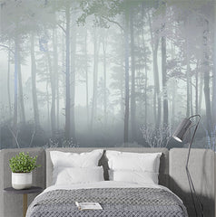 Custom Tranquil Misty Forest Wall Mural Wallpaper - Serene and Ethereal Nature Scene