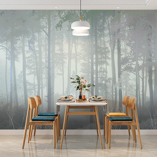 Tranquil Misty Forest Wall Mural Wallpaper - Serene and Ethereal Nature Scene