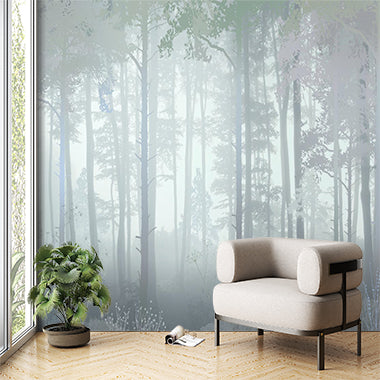 Tranquil Misty Forest Wall Mural Wallpaper - Serene and Ethereal Nature Scene