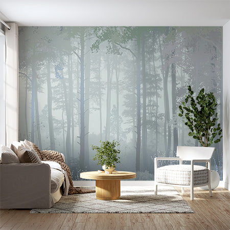 Tranquil Misty Forest Wall Mural Wallpaper - Serene and Ethereal Nature Scene