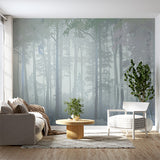 Tranquil Misty Forest Wall Mural Wallpaper - Serene and Ethereal Nature Scene