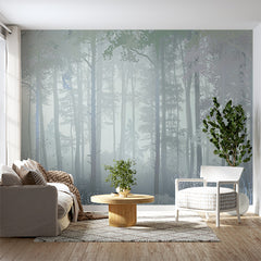 Custom Tranquil Misty Forest Wall Mural Wallpaper - Serene and Ethereal Nature Scene