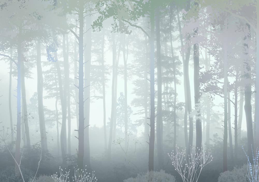 Tranquil Misty Forest Wall Mural Wallpaper - Serene and Ethereal Nature Scene