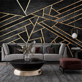 Dramatic Black Wallpaper with Gold Geometric Lines