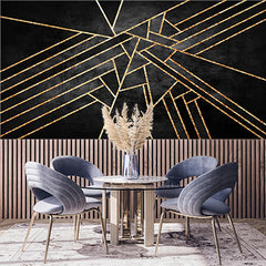 Custom Dramatic Black Wallpaper with Gold Geometric Lines