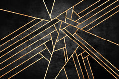 Custom Dramatic Black Wallpaper with Gold Geometric Lines