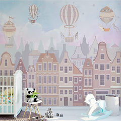 Custom Kids Wall Mural Kids City Print Air Balloons Scandinavian Wallpaper for Girl