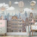 Kids Wall Mural Kids City Print Air Balloons Scandinavian Wallpaper for Kids