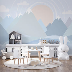 Custom  Kids Wall Murals Scandinavian Light Blue Mountains Geometric Wallpaper for Kids