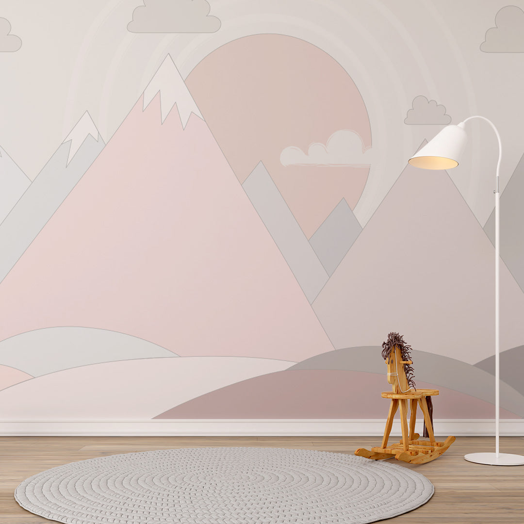 Kids Wall Murals Scandinavian Light Pink Mountains Geometric Wallpaper for Kids