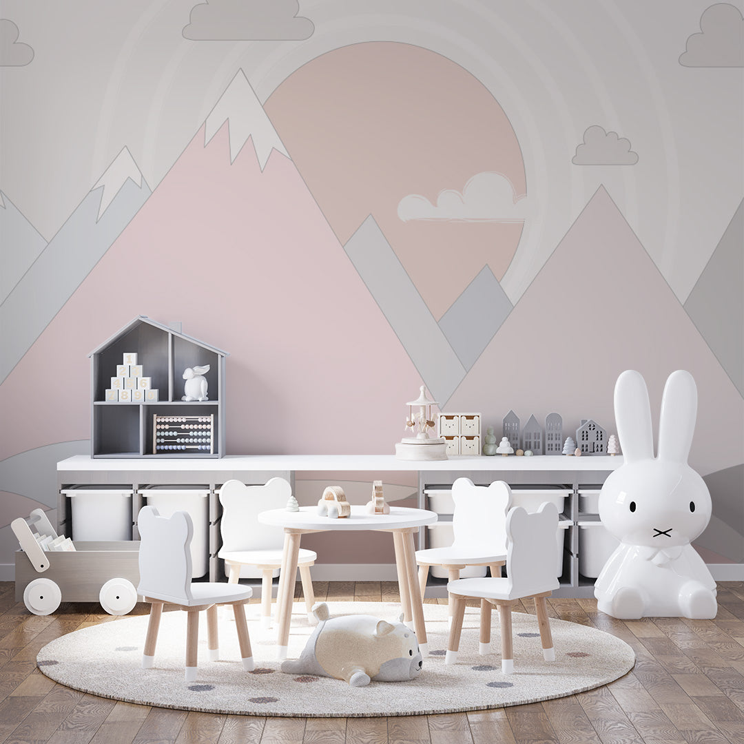 Kids Wall Murals Scandinavian Light Pink Mountains Geometric Wallpaper for Kids