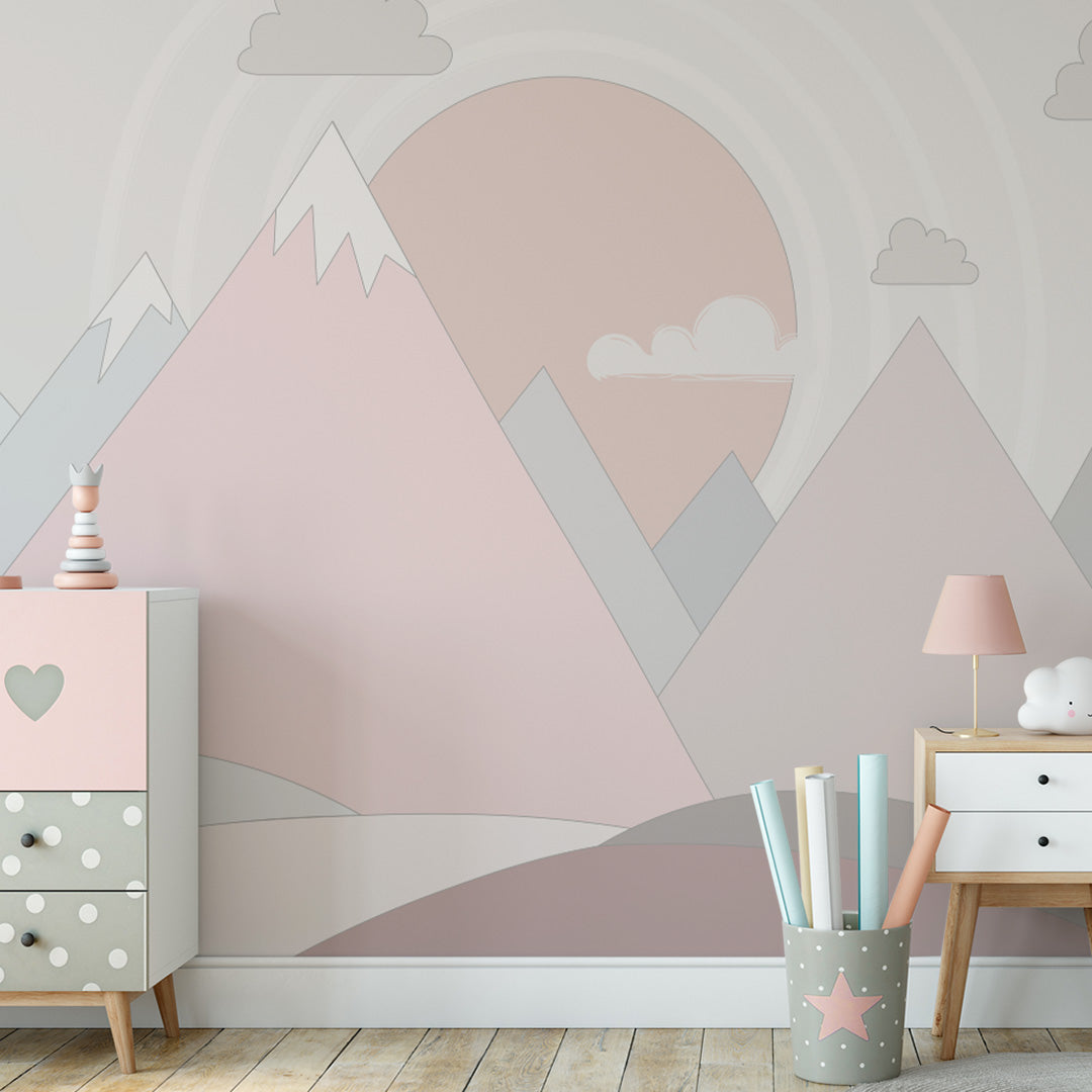 Kids Wall Murals Scandinavian Light Pink Mountains Geometric Wallpaper for Kids