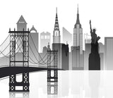 Minimalist New York City Silhouette Wall Mural - Iconic Skyline with Bridges and Statue of Liberty