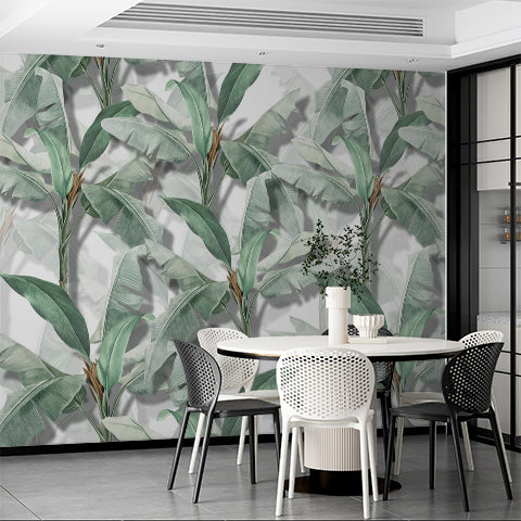 Banana Leaf Tropical Wall Mural Patterned Green Botanical Wallpaper