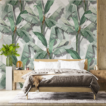 Banana Leaf Tropical Wall Mural Patterned Green Botanical Wallpaper