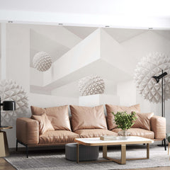 Custom Abstract Wall Mural Spiked Balls White Texture Wallpaper