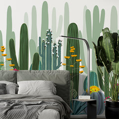 Custom Vibrant Cactus Garden Mural Wallpaper - Colorful Desert Plants and Flowers Design