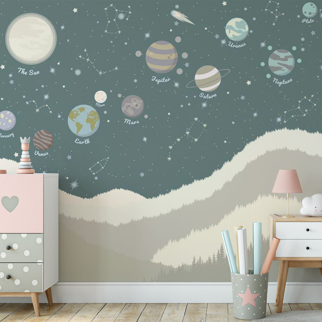 Kids Wall Murals Solar System Planets Wallpaper for Kids