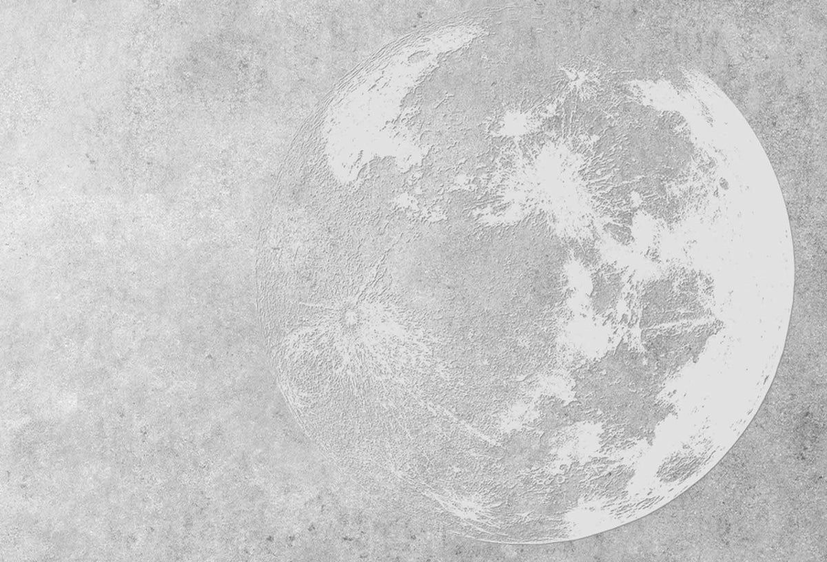 Fototapete Minimalistischer Mond – Strukturierter grauer Mond auf Beton