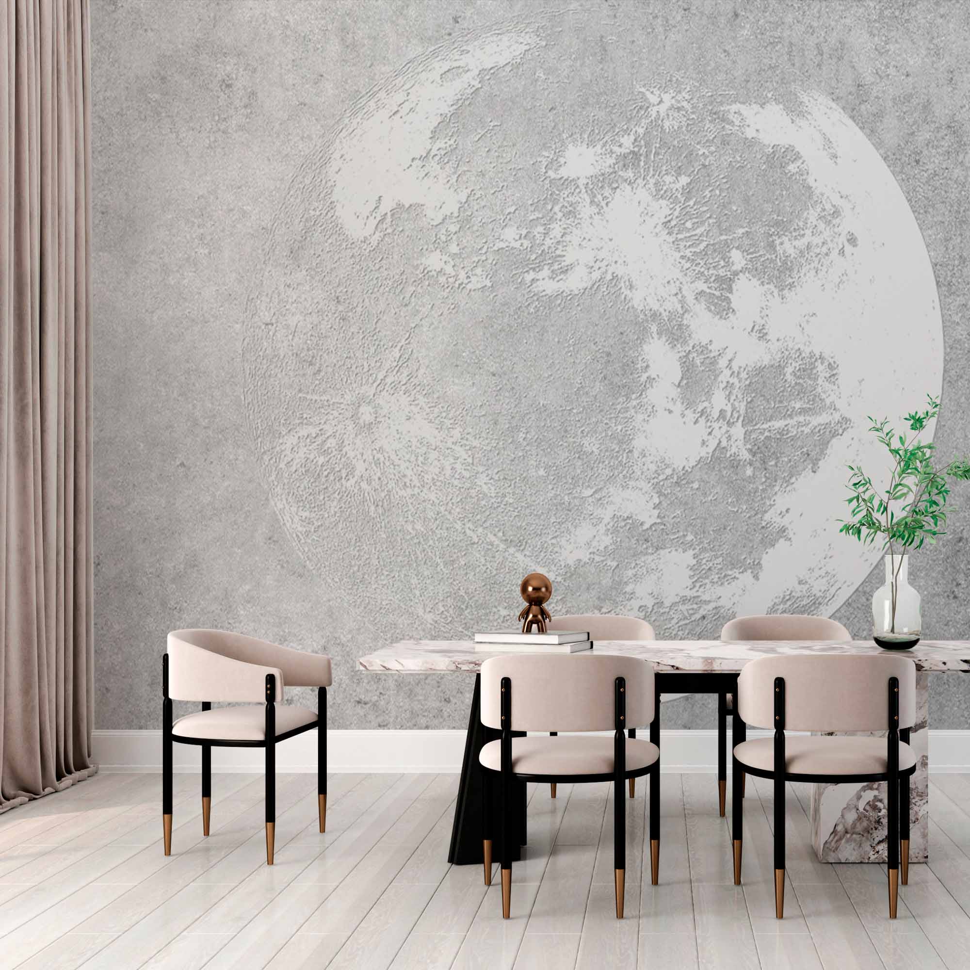 Modern Minimalist Moon Wall Mural Wallpaper - Textured Grey Background