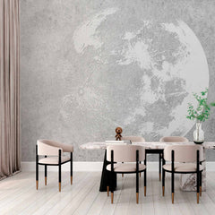 Custom Modern Minimalist Moon Wall Mural Wallpaper - Textured Grey Background