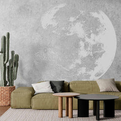 Custom Modern Minimalist Moon Wall Mural Wallpaper - Textured Grey Background