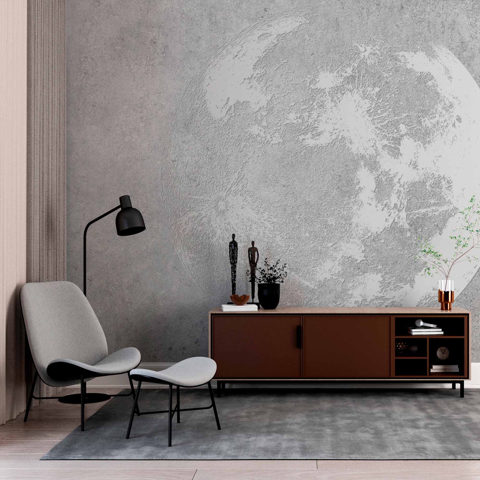 Modern Minimalist Moon Wall Mural Wallpaper - Textured Grey Background