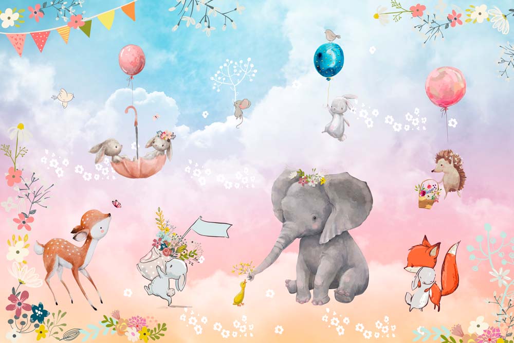 Sprookjesdieren tussen de wolken – kinderfotobehang