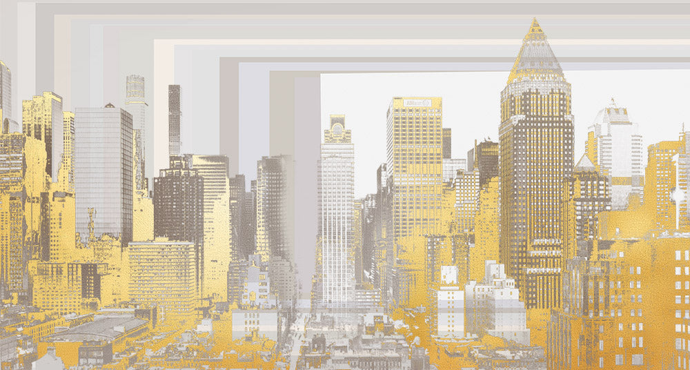 Abstract Golden Cityscape Wall Mural - Modern Urban Skyline Art