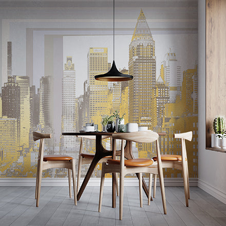 Abstract Golden Cityscape Wall Mural - Modern Urban Skyline Art