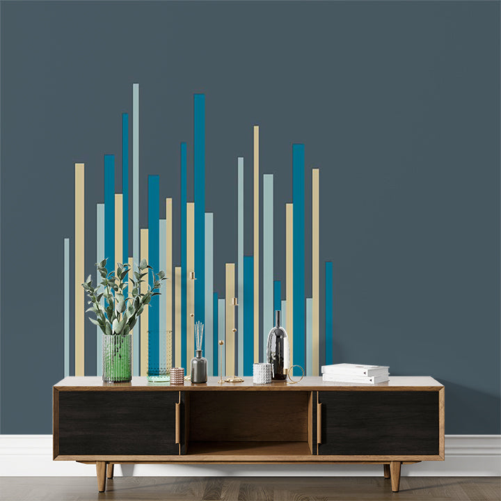 Custom Modern Abstract Vertical Lines Wallpaper in Shades of Blue and Cream