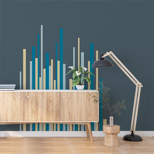 Modern Abstract Vertical Lines Wallpaper in Shades of Blue and Cream