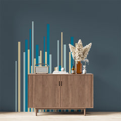 Custom Modern Abstract Vertical Lines Wallpaper in Shades of Blue and Cream