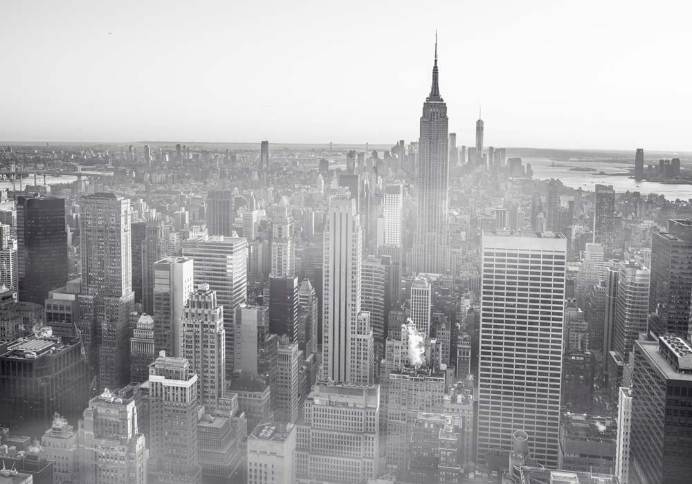 Monochrome Aerial View Wall Mural - Foggy New York City Skyline