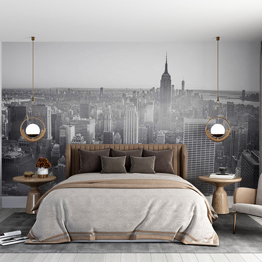 Monochrome Aerial View Wall Mural - Foggy New York City Skyline