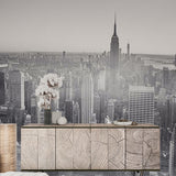 Monochrome Aerial View Wall Mural - Foggy New York City Skyline