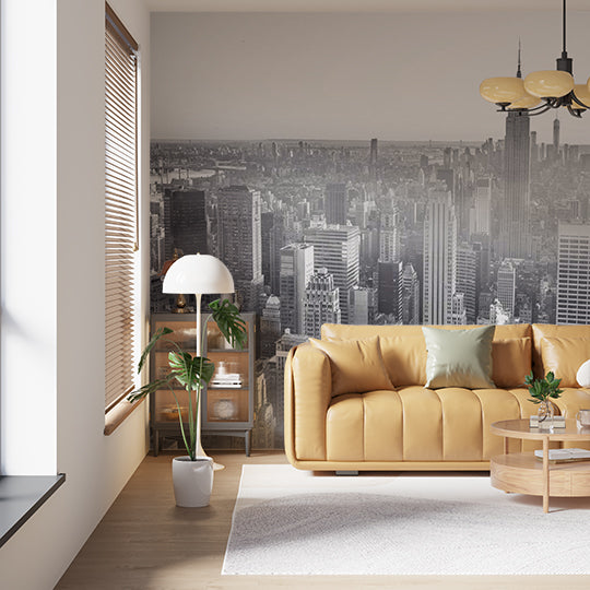 Monochrome Aerial View Wall Mural - Foggy New York City Skyline