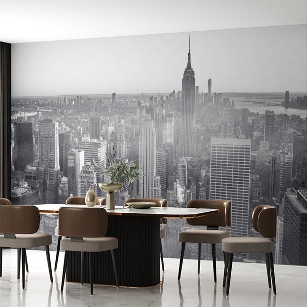 Monochrome Aerial View Wall Mural - Foggy New York City Skyline