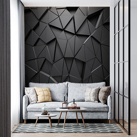 Modern Geometric Black 3D Wall Murals with Triangular Pattern