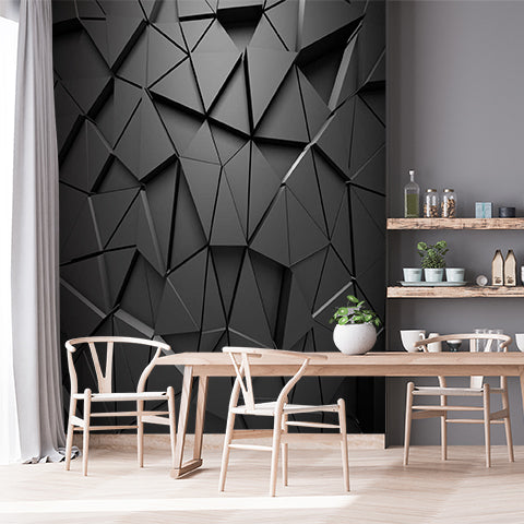 Modern Geometric Black 3D Wall Murals with Triangular Pattern