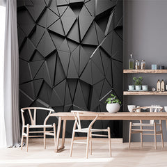 Custom Modern Geometric Black 3D Wall Murals with Triangular Pattern