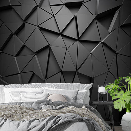 Modern Geometric Black 3D Wall Murals with Triangular Pattern