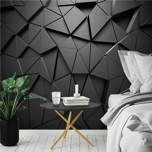 Custom Modern Geometric Black 3D Wall Murals with Triangular Pattern