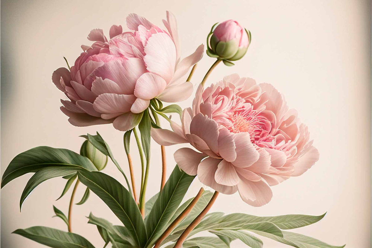 Papier peint pivoines roses – Papier peint panoramique gros plan de fleurs sur beige